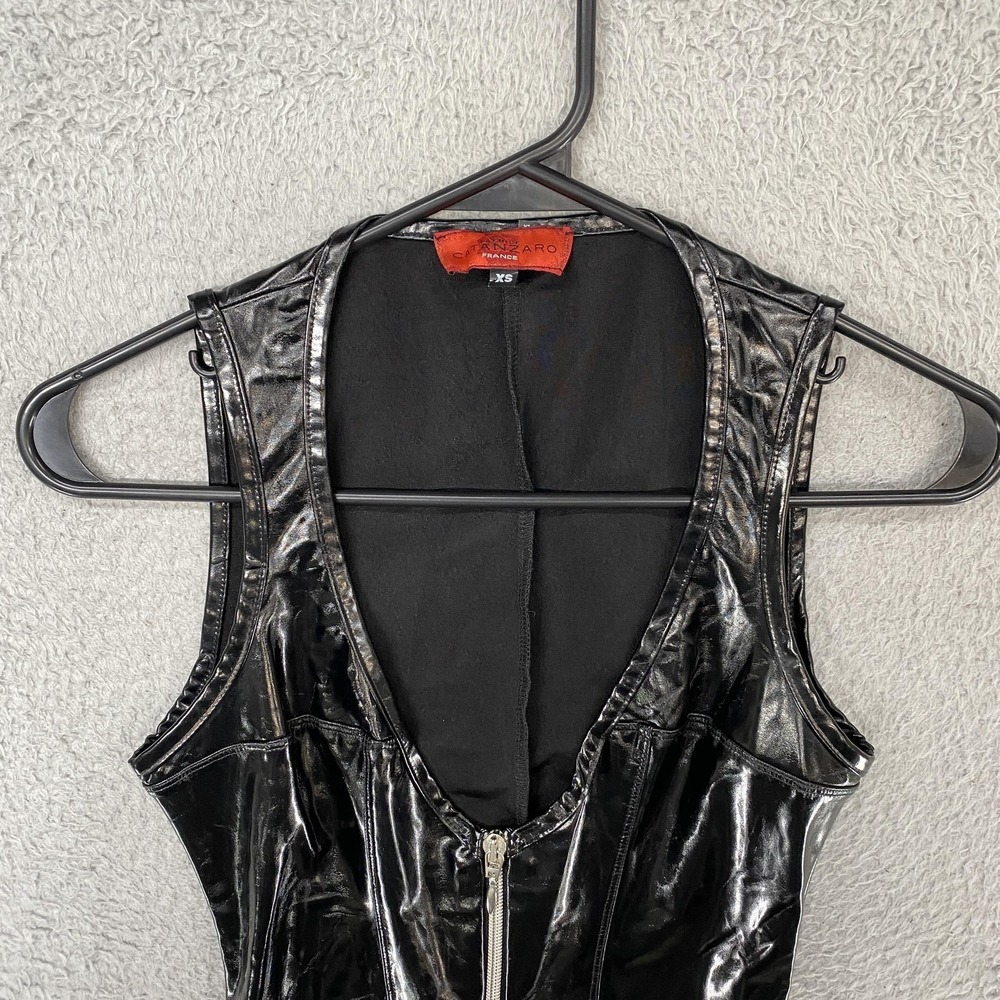 Patrice Catanzaro Dress Womens XS Black Wet Look Zip Front Bodycon Rave Sexy - Picture 2 of 14